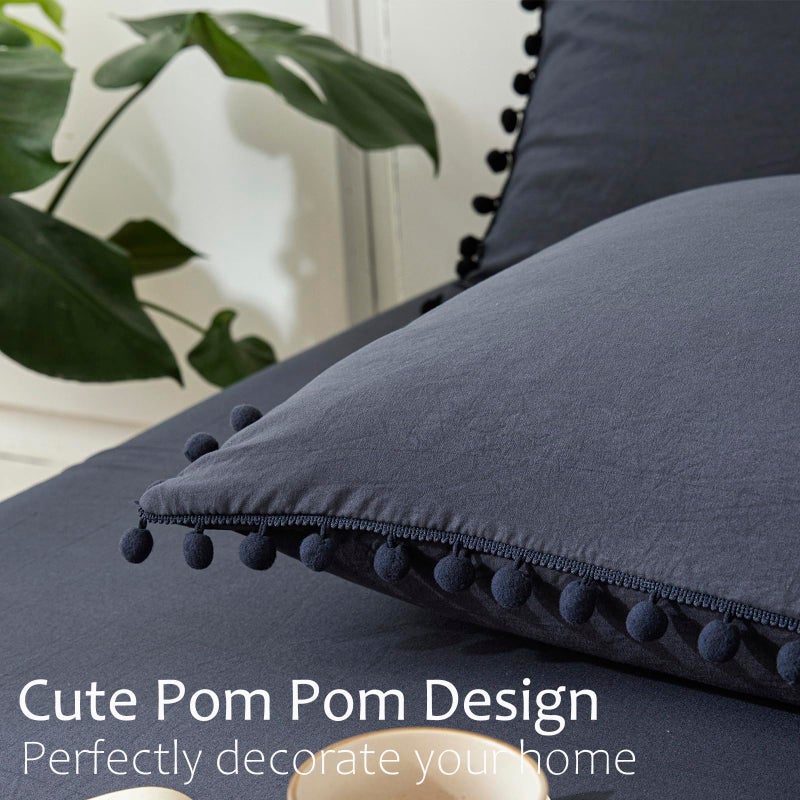 MOVE OVER Navy Blue Pom Poms Pillowcases, Dark Blue Standard Queen 20x30 Inches Pillowcases Set of 2, 100% Washed Microfiber, Navy Fringe Pillow Shams, 2 Pack (Standard, Navy Blue) - Image 3